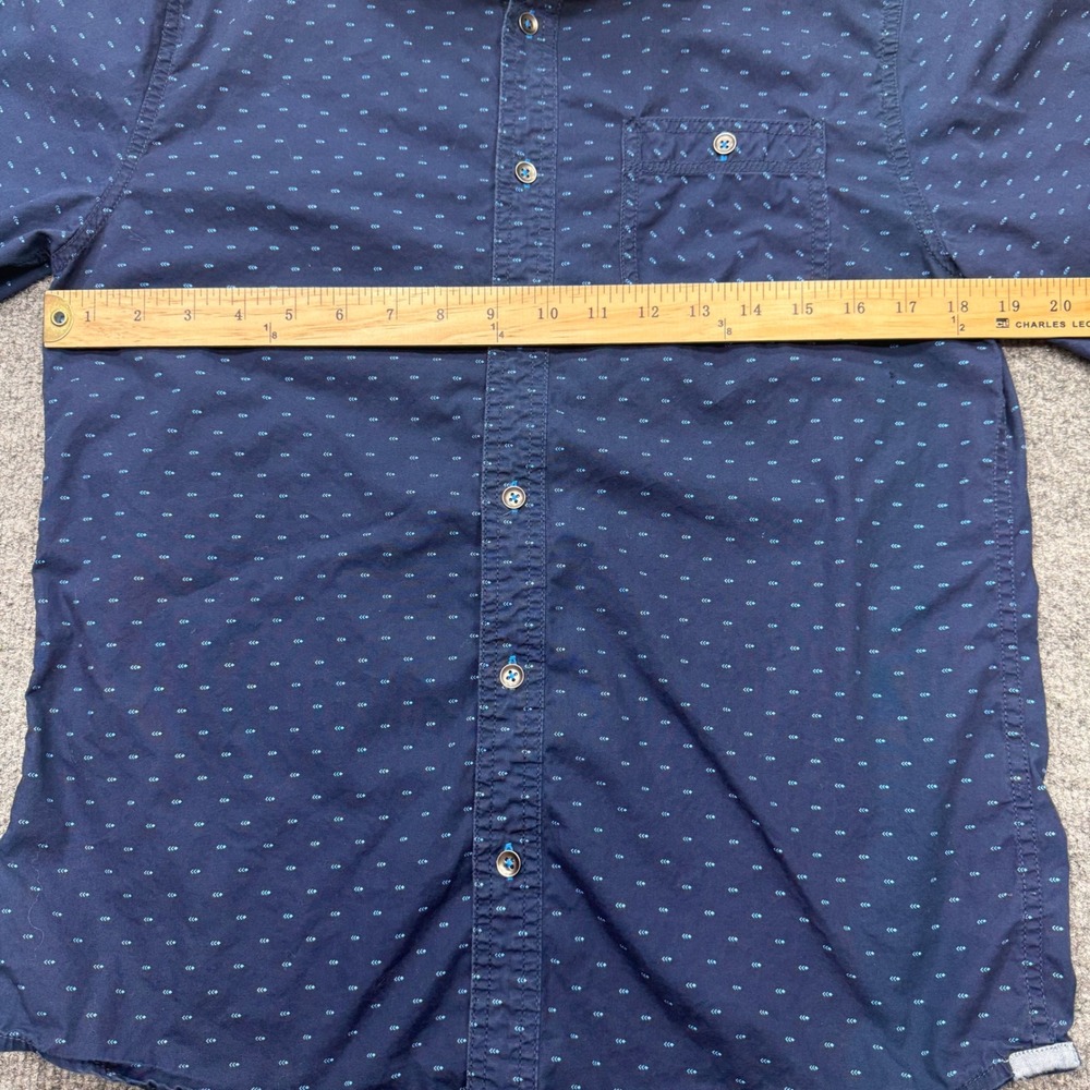 Flag & Anthem Mens Small Navy Blue Teal Geometric Print Long Sleeve Button Shirt - Picture 6 of 9